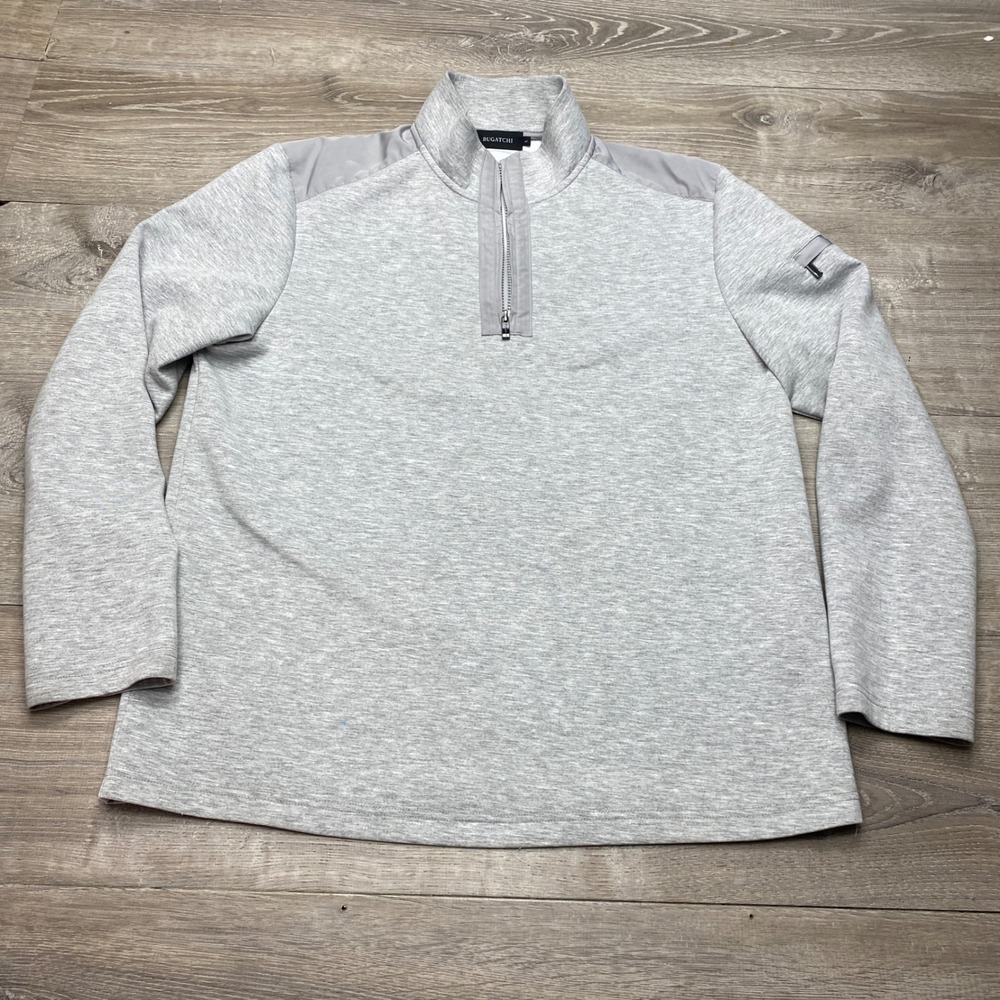Bugatchi Shirt Quarter Zip Mens L Gray Rayon Blend Stretch Pullover 12278